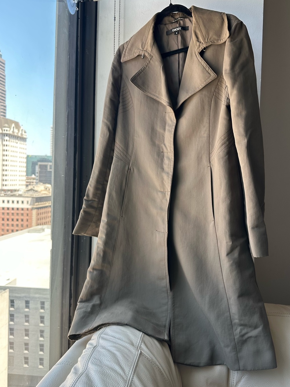 DKNY Olive-Taupe Long Trench Coat - Women's Classic Outerwear